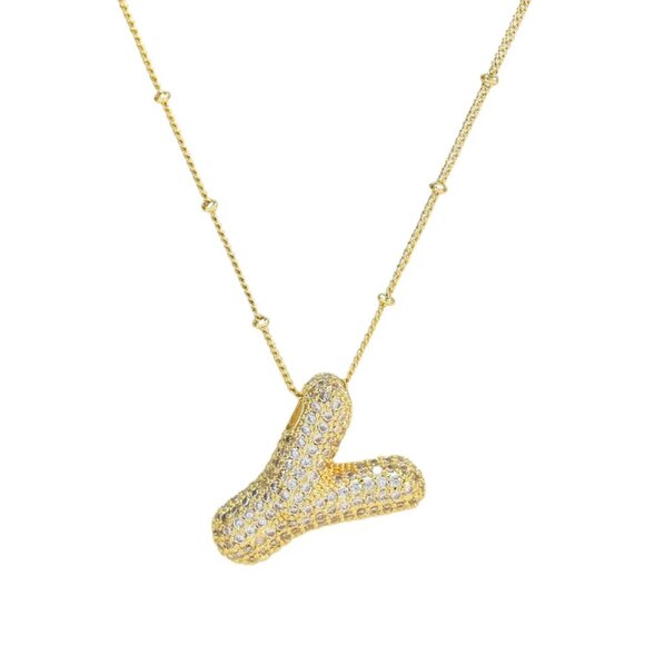 Gold Filled CZ Initial Bubble Necklace - Picture 10 of 11